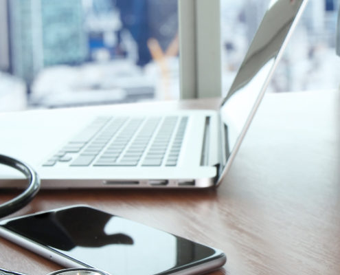 Laptop and stethoscope